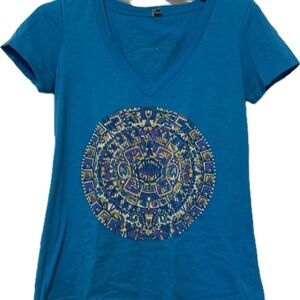 Band tee PHISH summer tour 2012 Blue Graphic V-Neck Women's Top